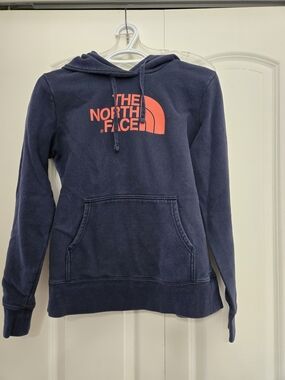 The North Face Women's Navy Hoodie with Coral Logo